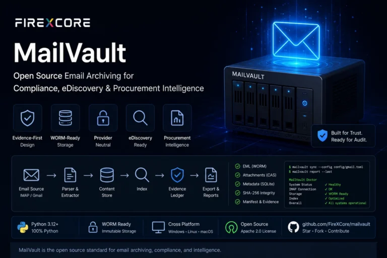 FireXCore MailVault open-source email archiving for Gmail and IMAP